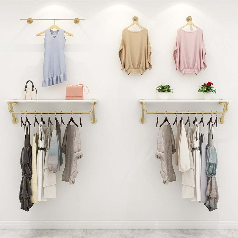 女装店服装店衣架展示架金色服装架货架上墙装饰壁挂式挂衣服架