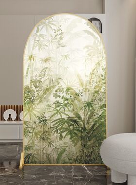 法式复古植物屏风隔断客厅卧室房间入户玄关遮挡装金属移动座屏