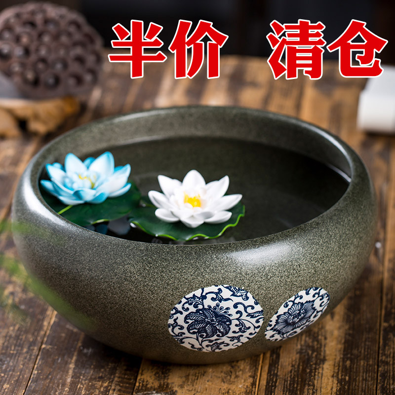 景德镇陶瓷花盆水培碗莲盆养睡莲铜钱草绿萝多肉花客厅摆件金鱼缸