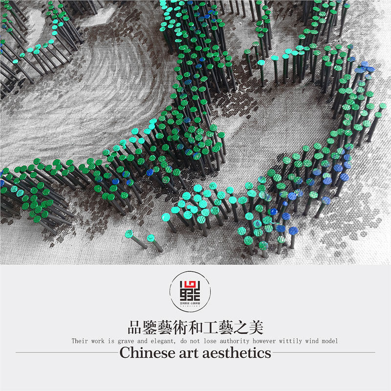 样板房圆形装饰画酒店软装手工钉子画新中式风格玄关壁饰金属框画