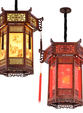 中式仿古宫灯古典实吊灯宫廷寺庙茶楼客栈过道门楼影视六角木灯笼