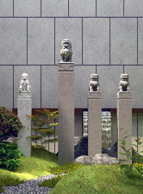 中式门口镇宅招财狮子雕塑麒麟貔貅酒店楼梯间落地摆件景观栓马柱