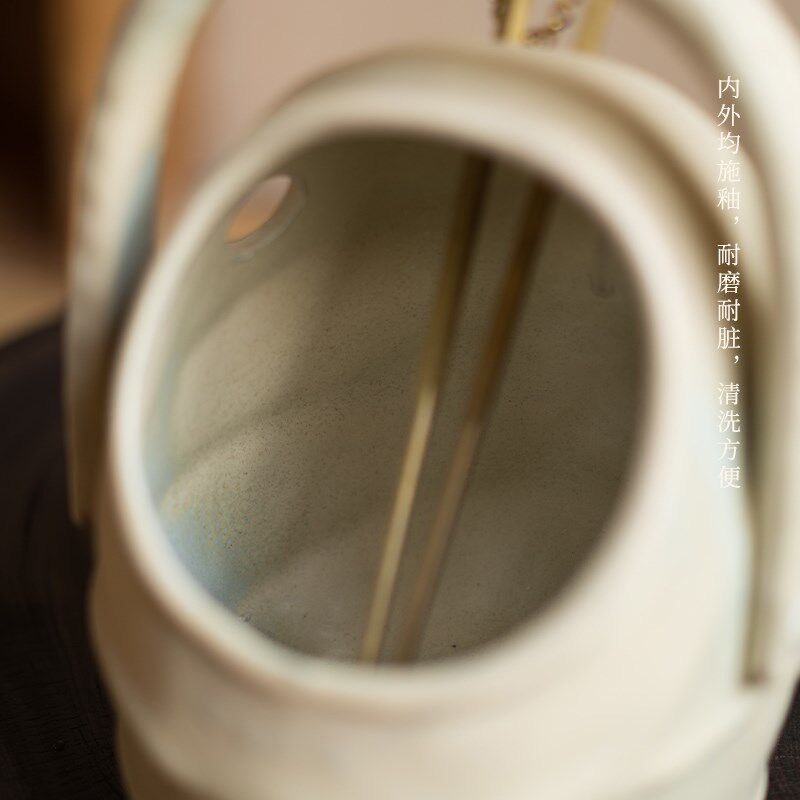 围炉煮茶装炭容器陶瓷炭钵提梁炭篓子装果木碳桶盒子篮子橄榄炭
