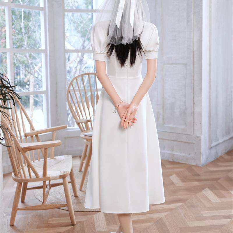 温柔感平时可穿晚礼服小个子领证白色裙子法式日常轻婚纱裙新娘