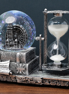 创意摆件复古梦幻水晶球沙漏计时器酒柜客厅装饰品送男女生日礼物