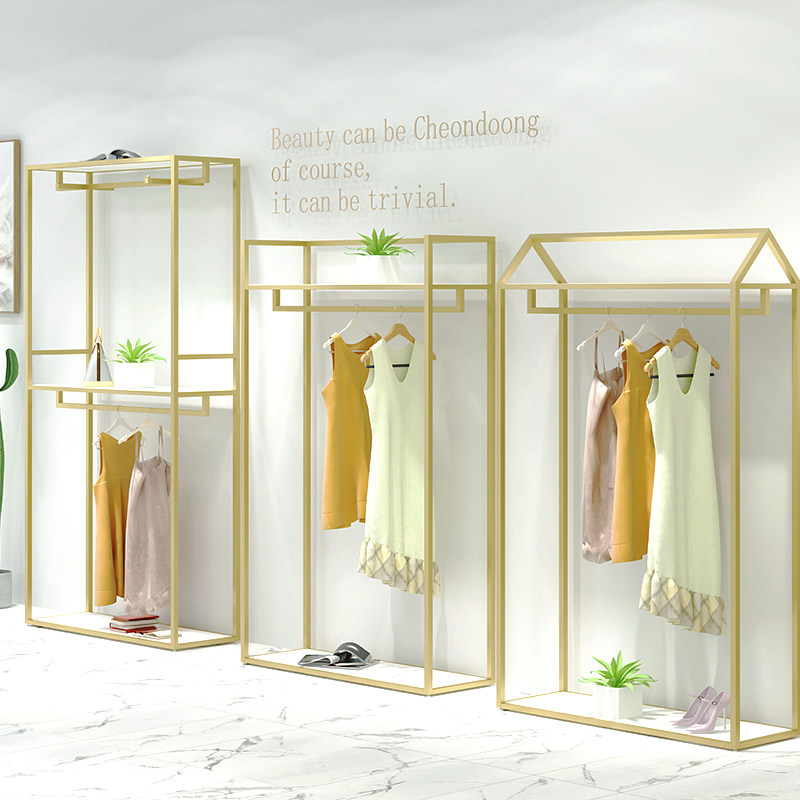 落地式双层挂衣架服装店商用展示架 金属材质创迈家具服装架
