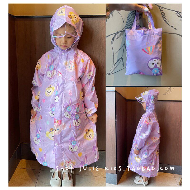 日单兔兔轻薄儿童雨衣男童女童幼儿园小学生连体雨披带书包位薄款
