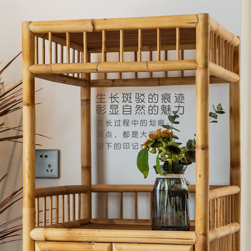 竹藤古董架茶叶架多宝阁新中式书架隔断博古架植物花盆架