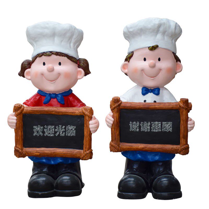 卡通黑板厨师雕塑饭店装饰酒店餐厅咖啡厅商场迎宾摆件人物欢迎牌