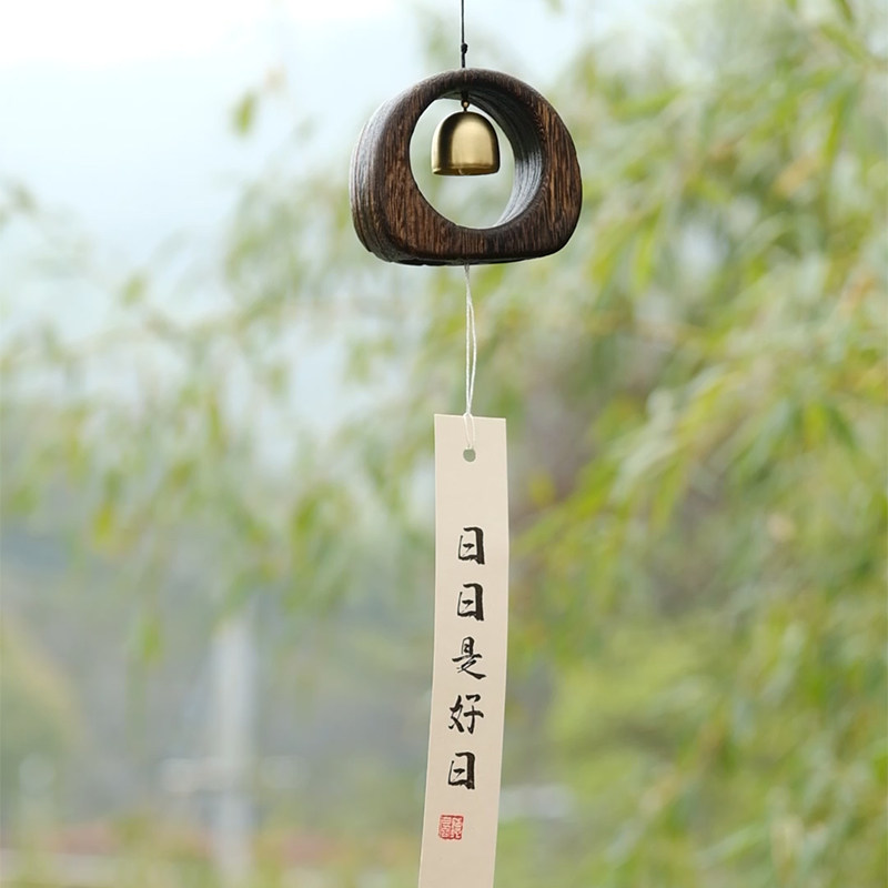 日式实木铜风铃小礼物节日挂件庭院装饰阳台书房创意清新卧室挂饰