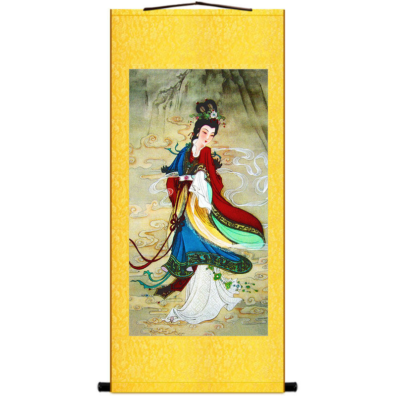 古画版碧霞元君圣像图 三霄娘娘众像画像 绢布卷轴挂画装饰画定制