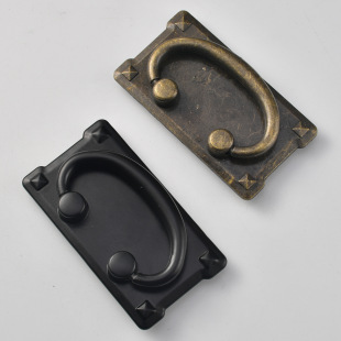 精茂新中式 四方长条仿古家具五金抽屉古典环形锌合金把手孔距64mm