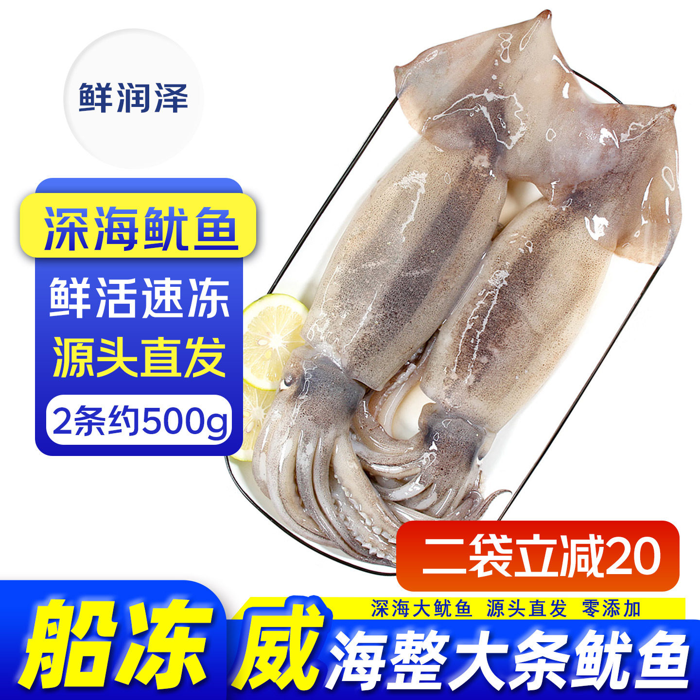 鲜润泽船冻整条大鱿鱼250g鲜活速冻源头直发新鲜冷冻铁板鱿鱼生鲜