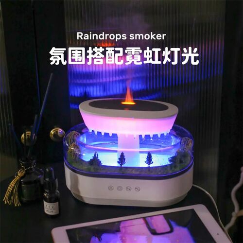 微景观雨滴香薰加湿器白噪音一体下雨助眠桌面氛围灯生日礼物乔迁
