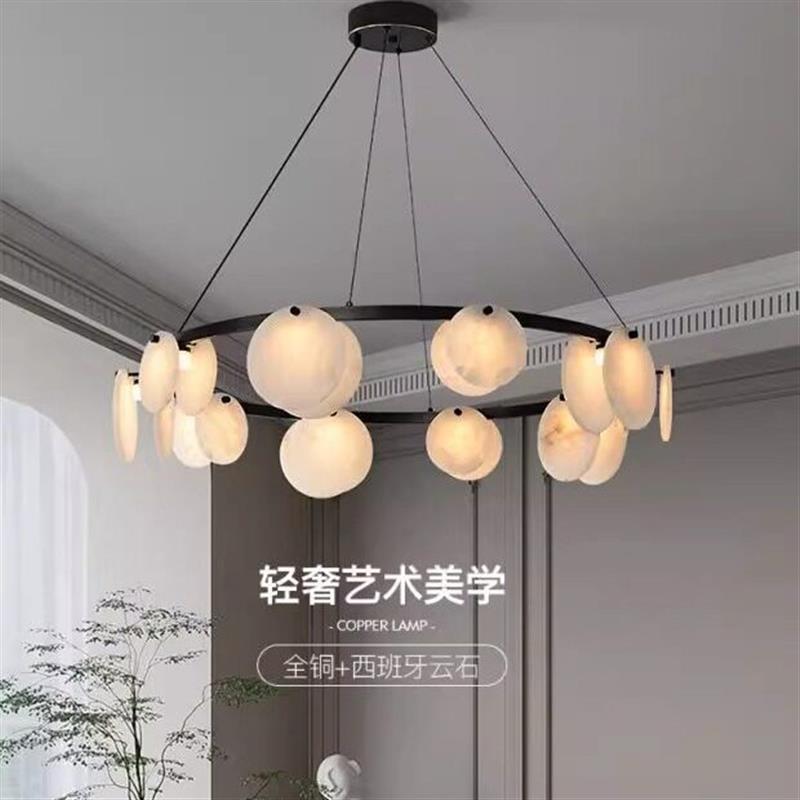 全铜云石饭厅吊灯宋代美学客厅吧台设计师长条高级感茶室一字灯具