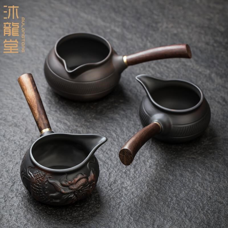 沐龙堂紫陶侧把公道杯分茶器紫砂功夫茶具大容量手工公杯茶海家用