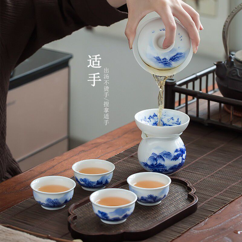 景德镇白瓷功夫茶具套装家用中式高档陶瓷手绘青花瓷盖碗茶杯礼盒