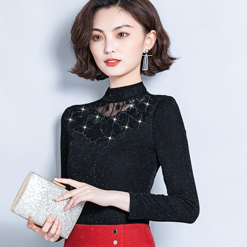 冬季女士保暖内衣单件上衣紧身加绒加厚外穿秋衣半高领蕾丝打底衫