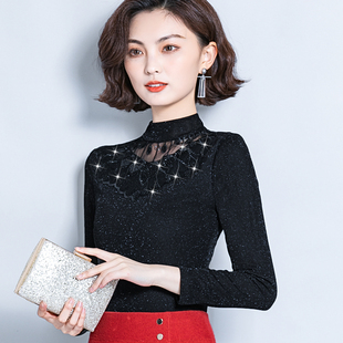 冬季女士保暖内衣单件上衣紧身加绒加厚外穿秋衣半高领蕾丝打底衫