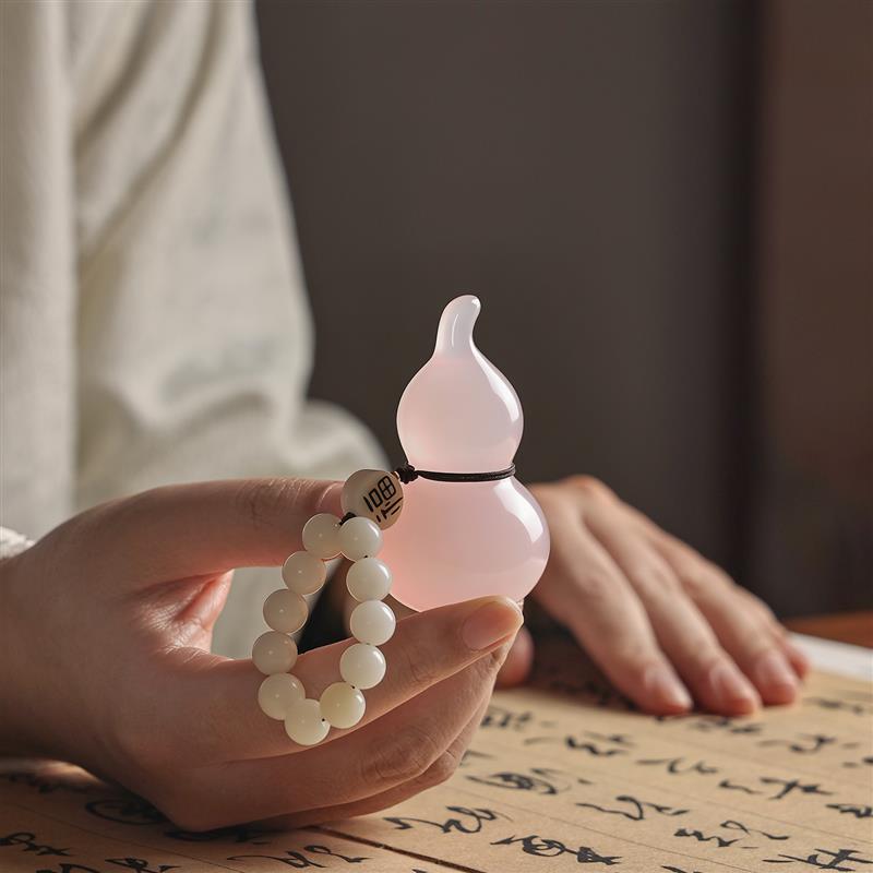 粉玉《福禄葫芦》玉石手把件桌面装饰品摆件送女友男朋友解压礼物