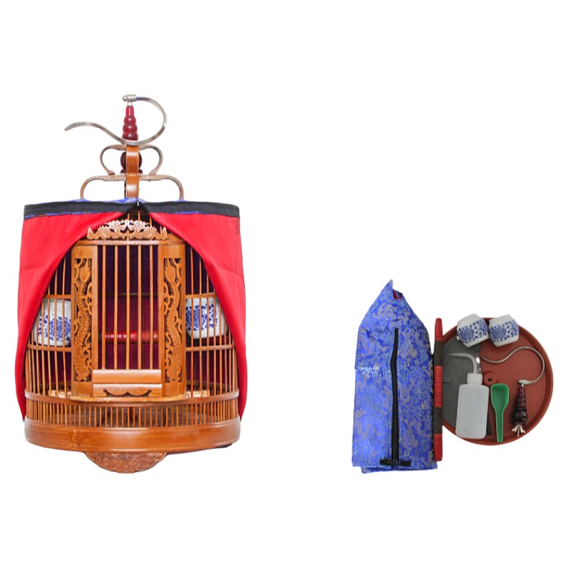 1.2cm间距小型鸟笼专用黄豆玉鸟绣眼麻雀竹制画眉全套配件24/30cm