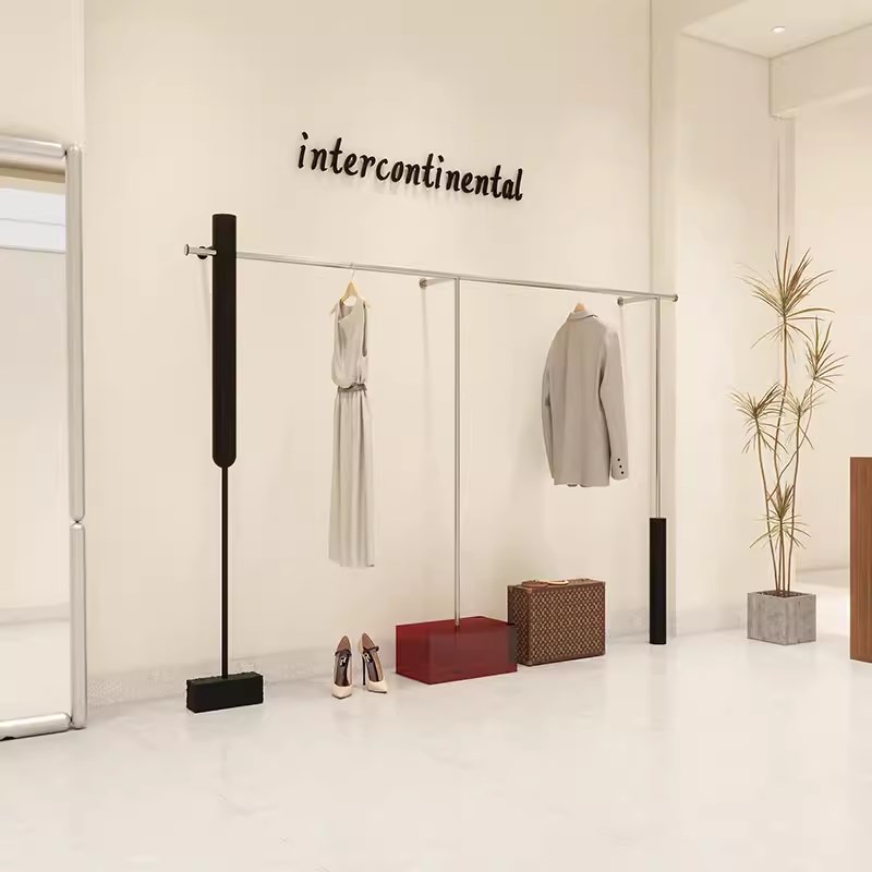 服装店女装店展示架黑色上墙架不锈钢落地式挂衣架网红货架陈列架