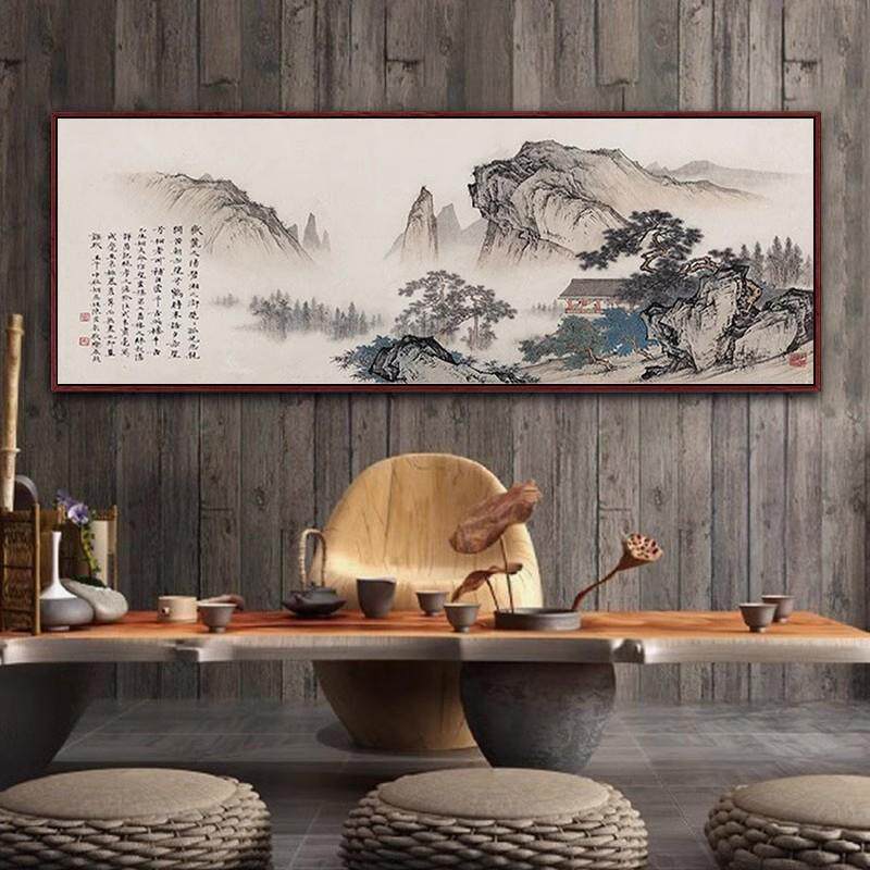 新中式沙发背景墙装饰画客厅风水靠山国画山水水墨挂画大尺寸壁画
