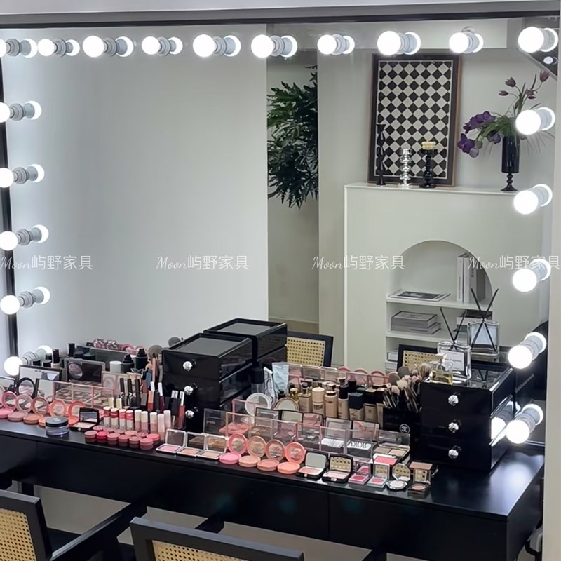 法式复古婚纱店美容院专业带灯化妆台高级影楼彩妆店工作室梳妆台