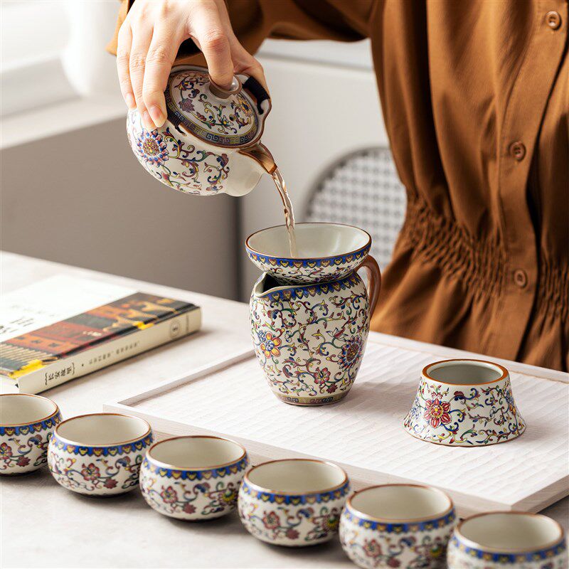 汝窑功夫茶具套装泡茶壶2026青花盖碗开片景德镇送长辈高档礼品盒