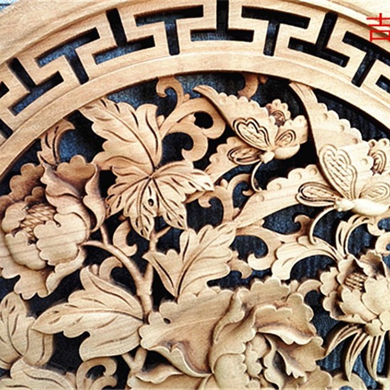 东阳木雕挂件香樟木雕刻挂饰中式实木背景墙装饰玄关客厅挂画加厚