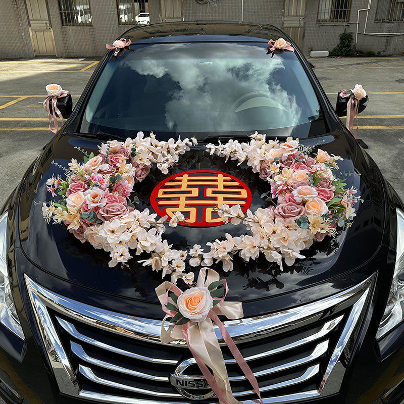 结婚车花主婚车布置车队婚车装饰头车花全套拉花吸盘新款仿真花车