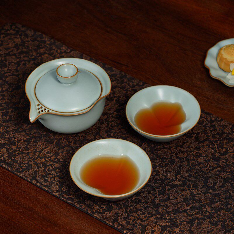 汝窑功夫茶具泡茶专用送长辈礼物汝瓷快客杯一壶二杯套装寿禧茶组