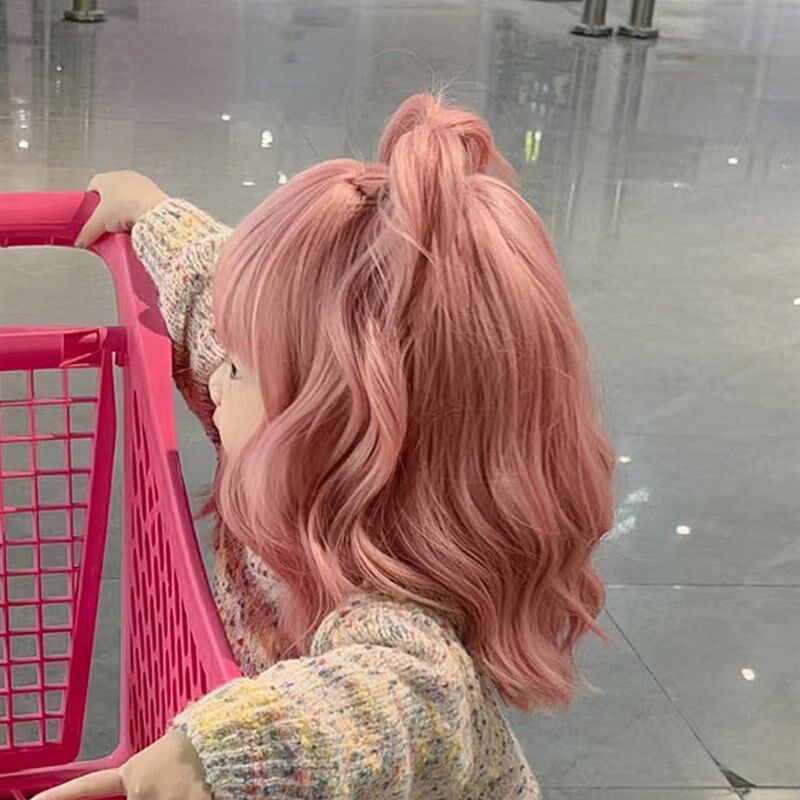 儿童假发女孩粉色中长卷发宝宝泡面头发型婴儿可爱发饰拍照全头套