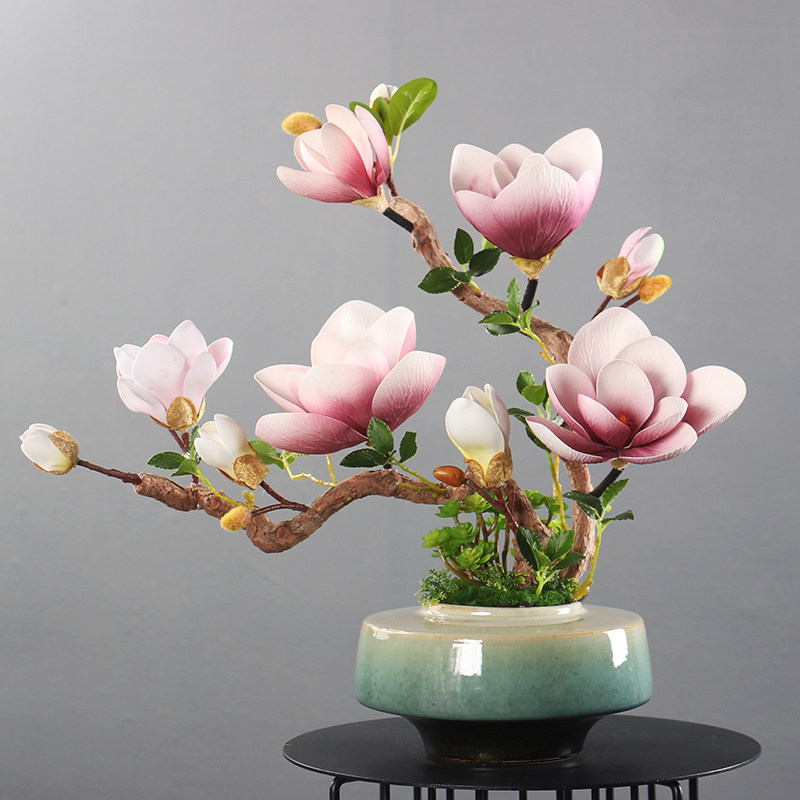 仿真花高档2020新款玉兰假花仿真花套装客厅摆件装饰新中式插花