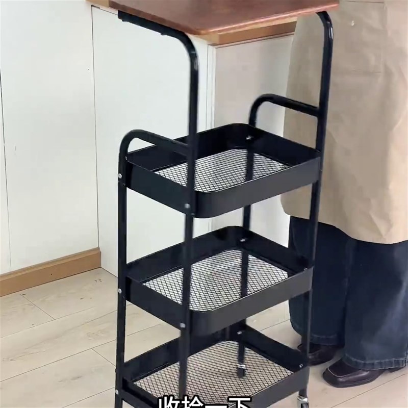 可移动三层四层置物架家用客厅小推车卧室床头小桌子带轮收纳层架