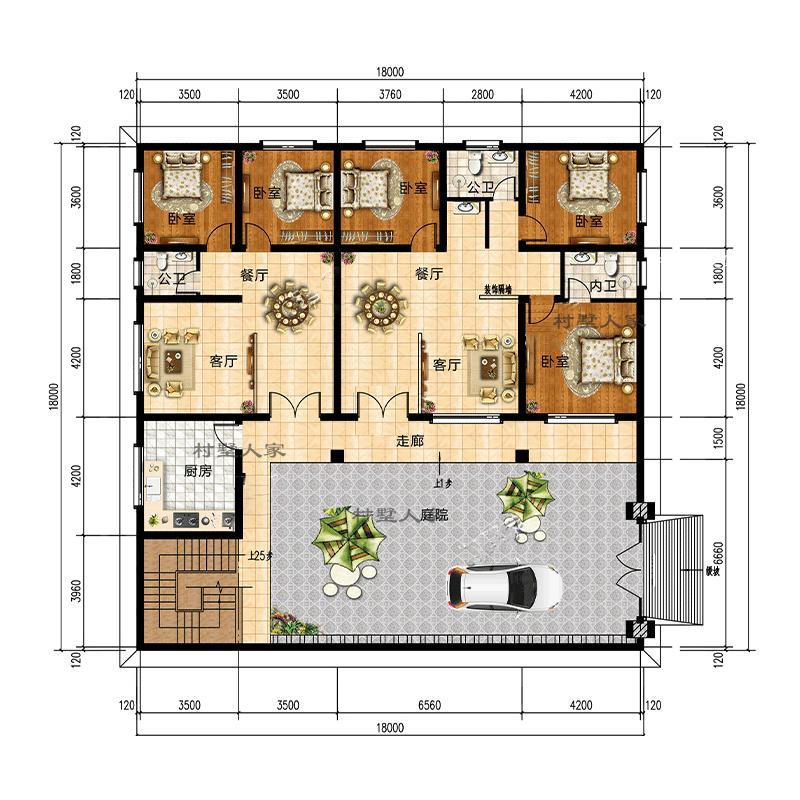 新农村自建房别墅设计图纸一层简约现代乡村四合院网红中式小房屋
