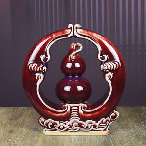神垕镇钧窑家居饰品卧室桌面陶瓷摆件窑变钧瓷花瓶红葫芦福在其中