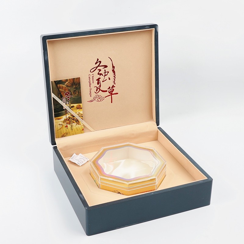 烤漆冬虫夏草包装盒虫草礼盒压克力八角圆形内盒250g配礼袋空