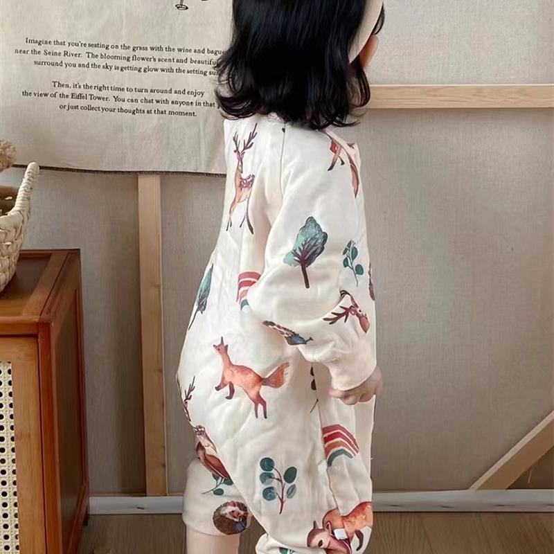 外贸4层6层ins竹棉竹纤维婴幼儿纱布数码印花长袖分腿睡袋