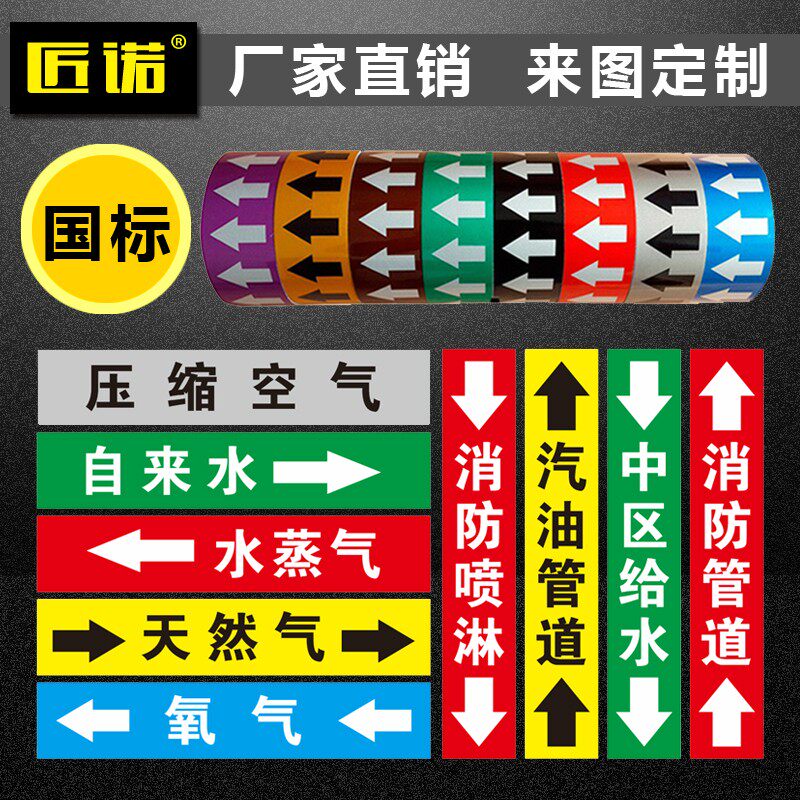 3/5/10CM色环箭头反光管道流向标识管路介质标签标贴色标标注胶带