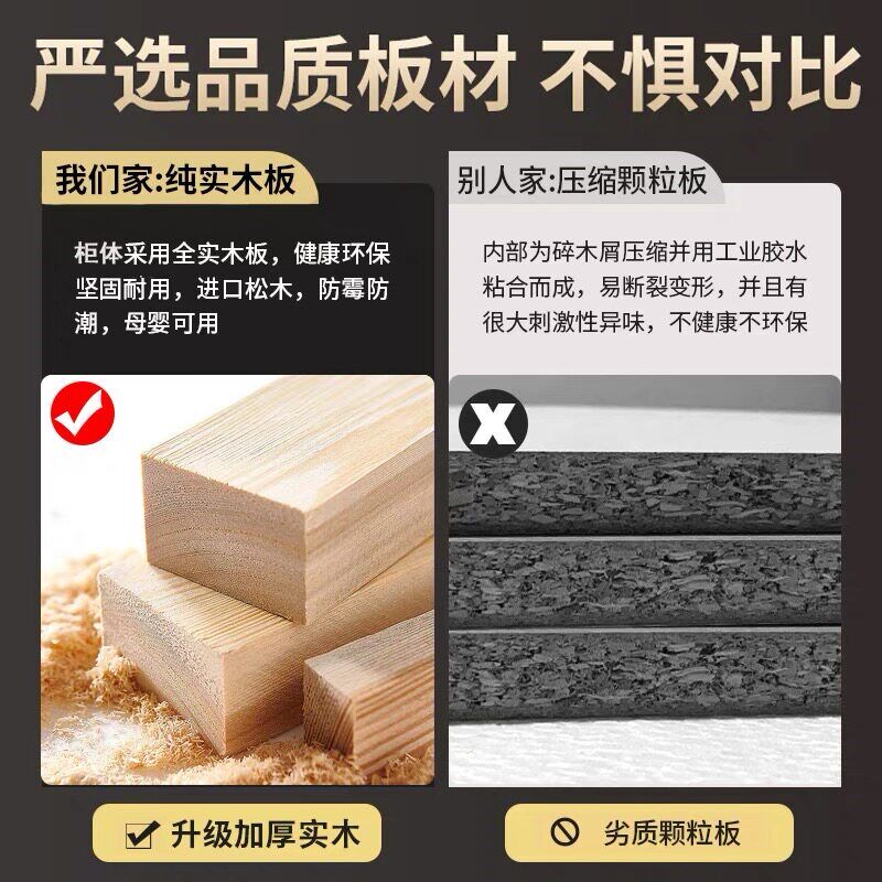 全实木衣柜家用卧室原木推拉门结实耐用儿童柜子松木移门简易衣橱