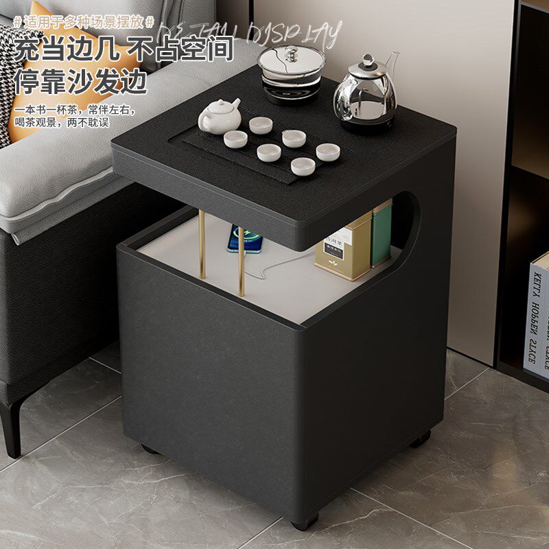 移动茶台烧水壶一体火烧石岩板家用小茶车小户型沙发边几功夫茶几