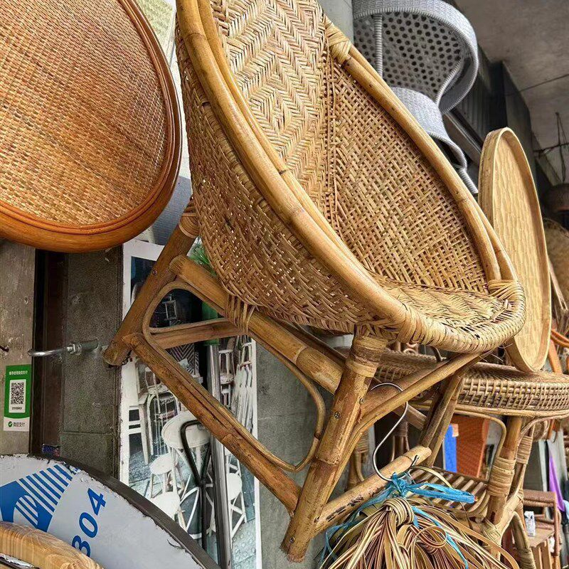 高档欧式户外藤椅庭院阳台休闲区圆形藤编沙发柚木滕靠椅单人外贸