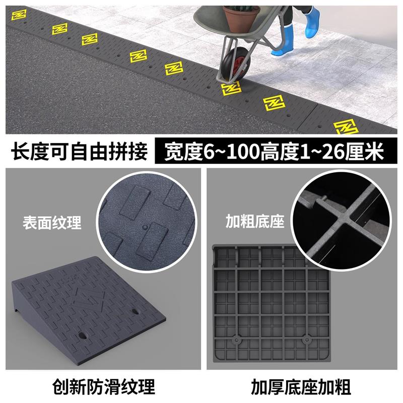 门口台阶斜坡板轮椅橡胶路沿坡道门槛台阶垫上坡垫马路牙子斜坡垫