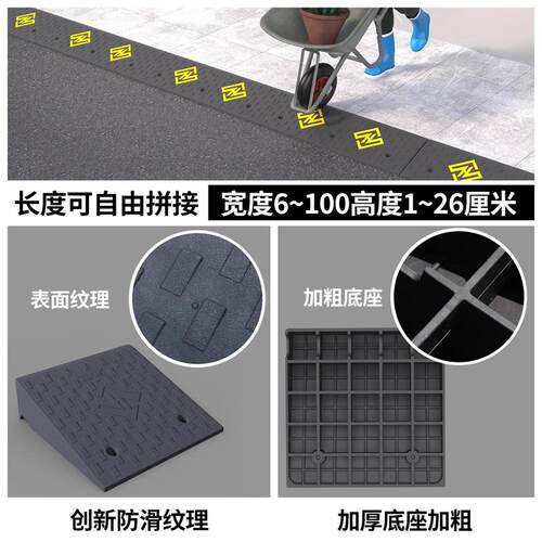 门口台阶斜坡板轮椅橡胶路沿坡道门槛台阶垫上坡垫马路牙子斜坡垫