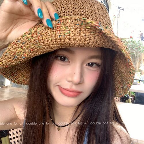 Double11 草编渔夫帽女夏季透气显脸小水桶帽大帽檐遮阳防晒草编