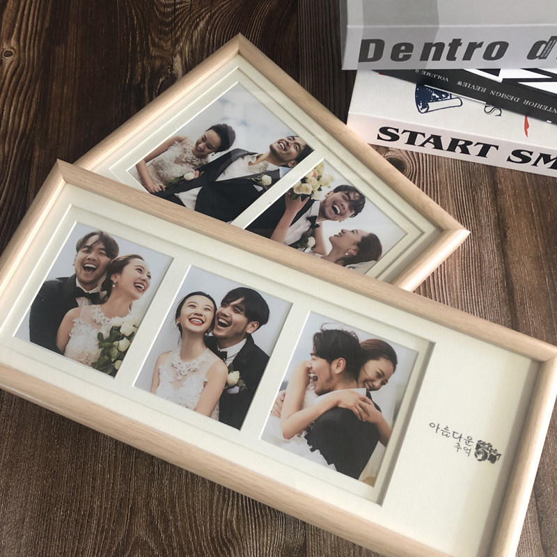 影楼韩式实木色三联框组合摆台相架简约创意婚纱相框儿童照片相架