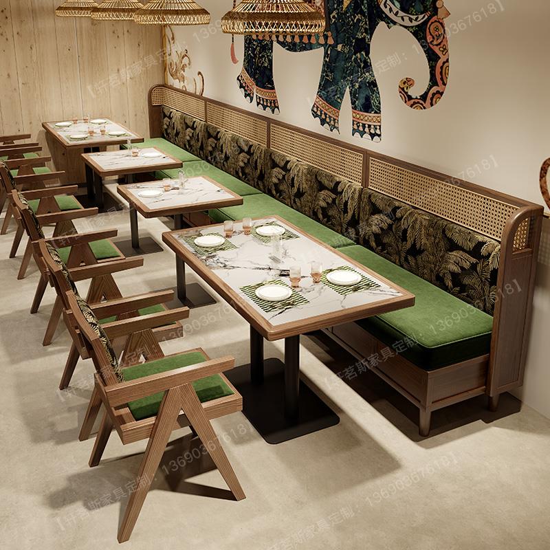 饭厅卡座沙发连锁火锅日料店东南亚靠墙实木餐饮家俱半圆卡座桌椅