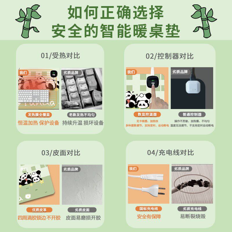 卡通可爱熊猫加热桌垫暖桌鼠标垫超大发热键盘垫防水皮革电脑垫大