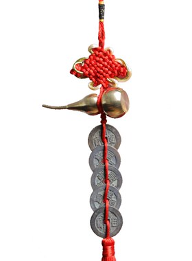 真品五帝钱门对门葫芦挂件纯铜入户门吉祥结铜钱串招财古币五吊钱